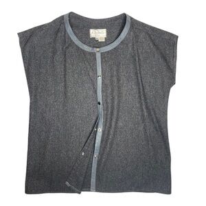 Vintage Minimalist Wool Leather Trimmed Gray Cap Sleeve Top Sz med EUC